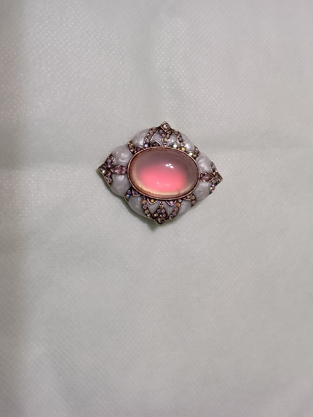 Vintage-Inspired Pink/Iridescent Glass Cabochon Brooch